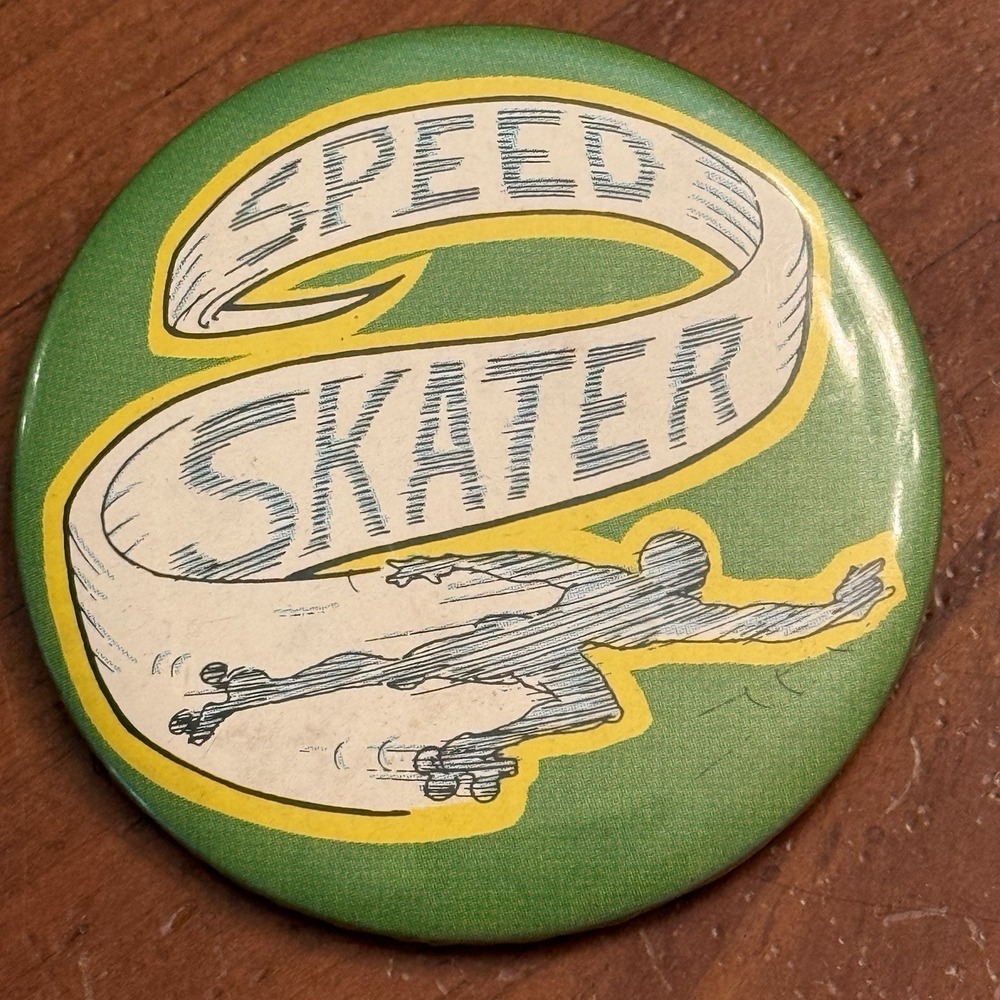 Speed Skater Vintage Pinback Button Pin Round Circle‎